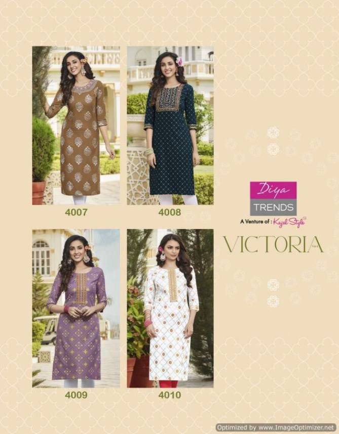 Victorias 4 Heavy Rayon Regular Wear Embroidery Kurti Collection